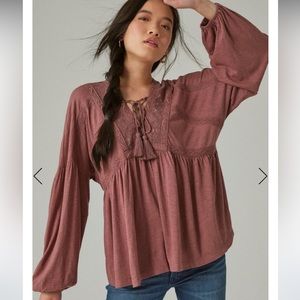 Lucky brand Lace Up Trim Peasant Top
